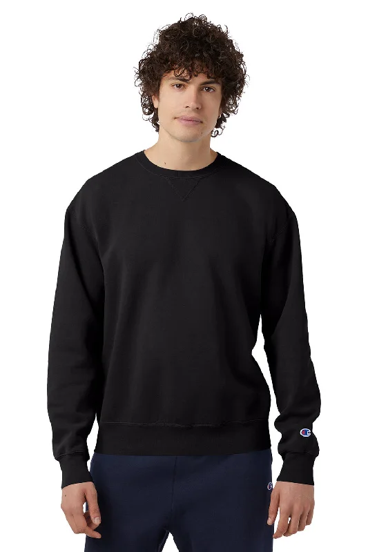 Champion Mens Garment Dyed Shrink Resistant Crewneck Sweatshirt - Black - Closeout