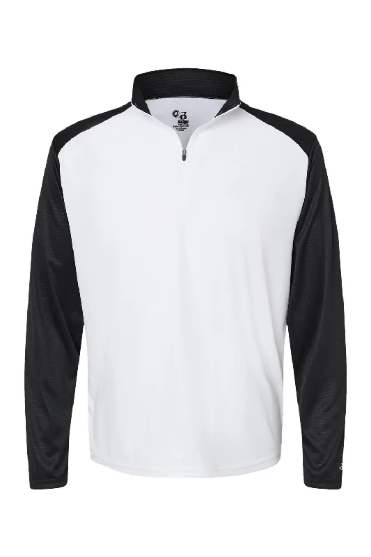 Badger Mens Breakout Moisture Wicking 1/4 Zip Sweatshirt - White/Black - Closeout