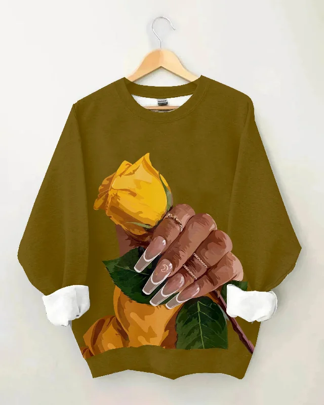 Yellow Rose Manicure Long Sleeve Sweatshirt