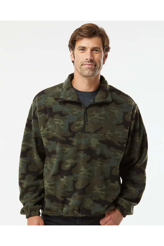 Burnside Mens Polar Fleece 1/4 Zip Sweatshirt w/ Pockets - Green Camo - Closeout