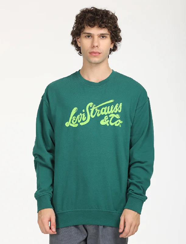 Men's Solid Green Crew Neck Sweatshirt