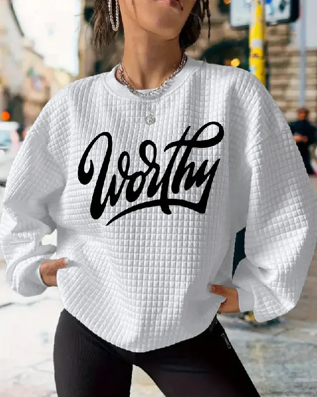 Worthy Spiritual Affirmation Waffle Crewneck Long Sleeve Sweatshirt