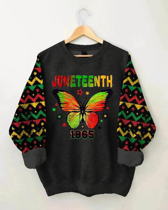 Juneteenth Butterfly Geometric Print Patchwork Long Sleeve Sweatshirt