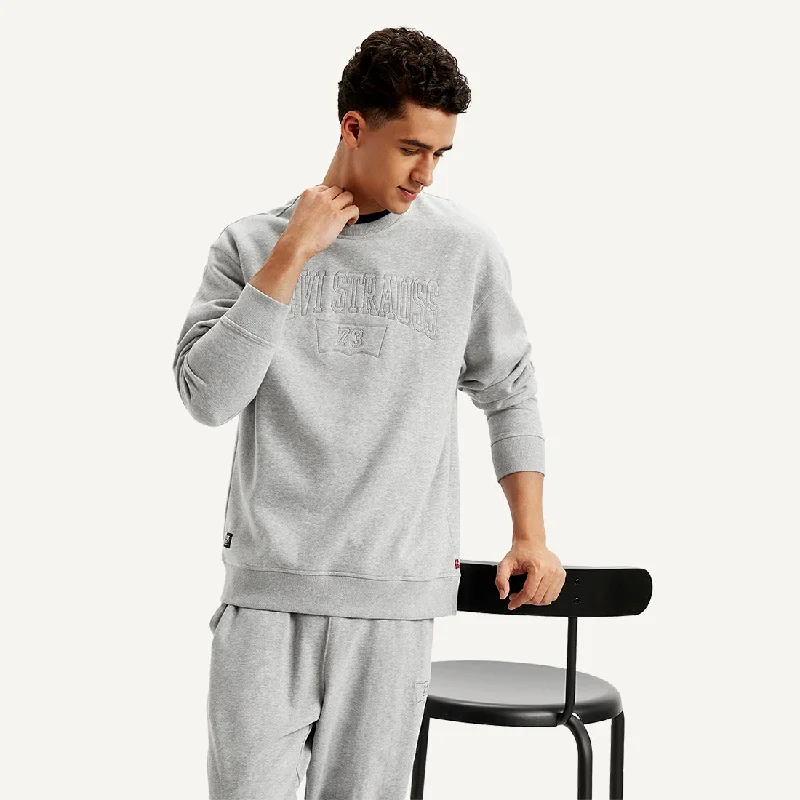 Men's Embroidered Grey Crew Neck Sweatshirt