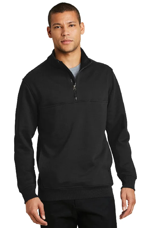 CornerStone Mens Fleece 1/4 Zip Sweatshirt w/ Pockets - Black