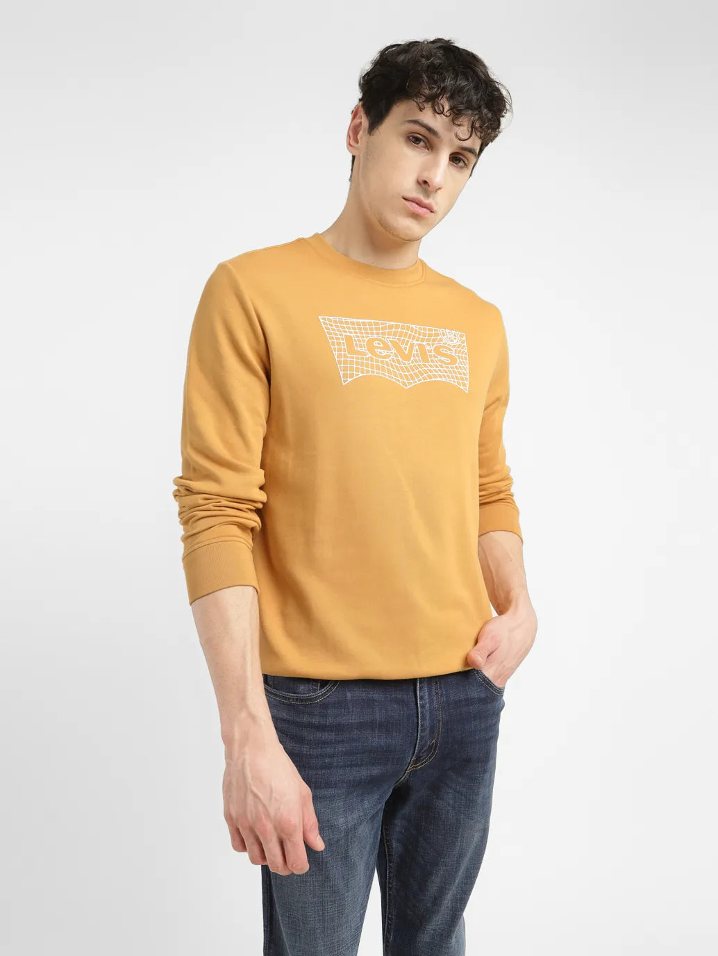 Men's Brand Logo Ochre Crew Neck Sweatshirt