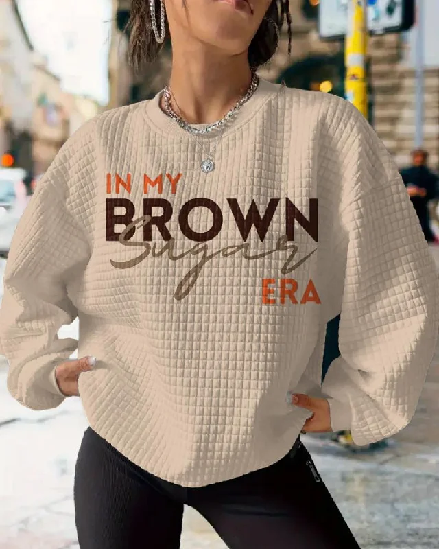 In My Brown Suger ERA Waffle Crewneck Long Sleeve Sweatshirt