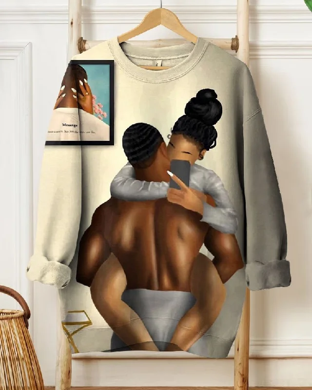 Casual Couple Staying At Home Long Sleeve Sweatshirt