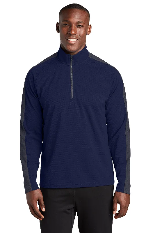 Sport-Tek Mens Sport-Wick Moisture Wicking 1/4 Zip Sweatshirt - True Navy Blue/Iron Grey