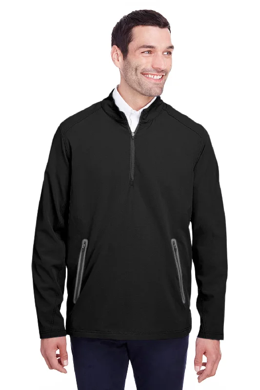 North End Mens Quest Performance Moisture Wicking 1/4 Zip Sweatshirt w/ Pockets - Black/Carbon Grey - Closeout