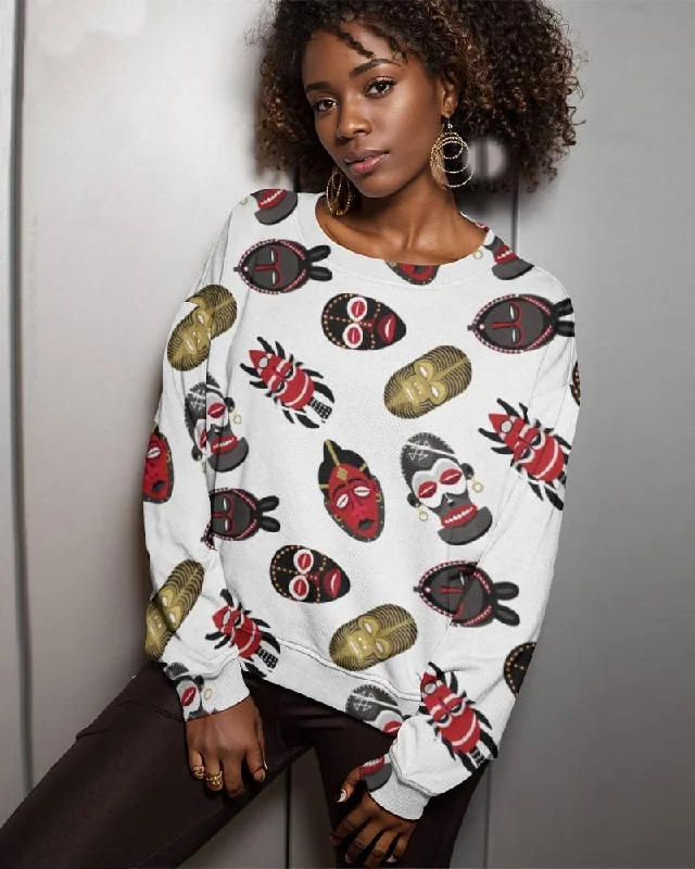 Ethnic Mask Print Long Sleeve Crewneck Sweatshirt