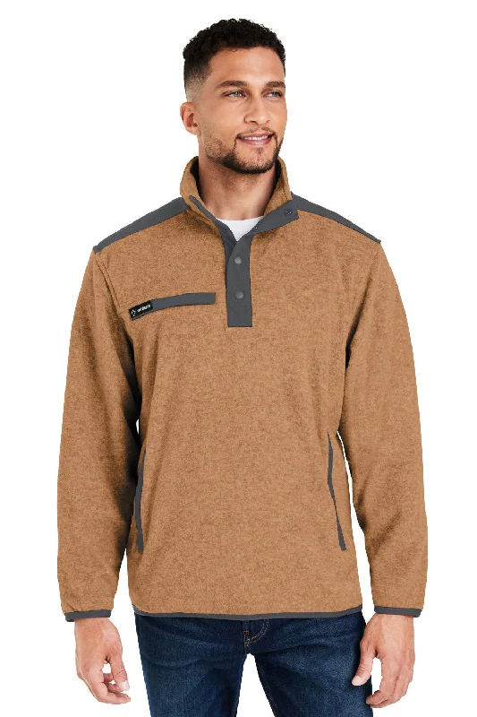 Dri Duck Mens Ranger Melange UPF 50+ Fleece Sweatshirt w/ Pockets - Saddle Brown