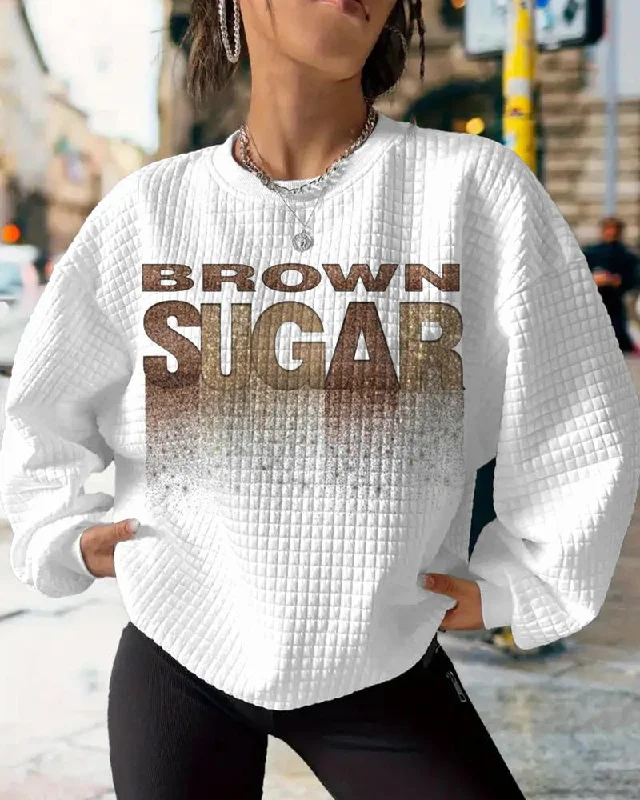 Brown Suger Waffle Crewneck Long Sleeve Sweatshirt