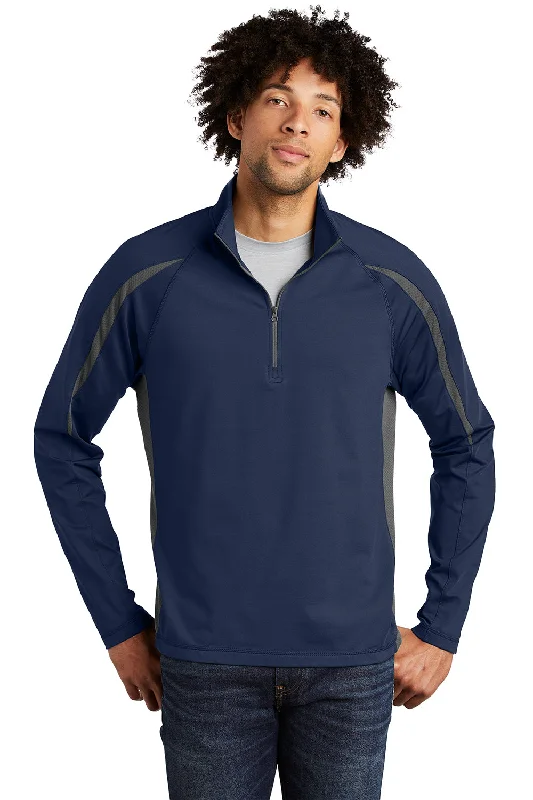 Sport-Tek Mens Sport-Wick Moisture Wicking 1/4 Zip Sweatshirt - True Navy Blue/Charcoal Grey