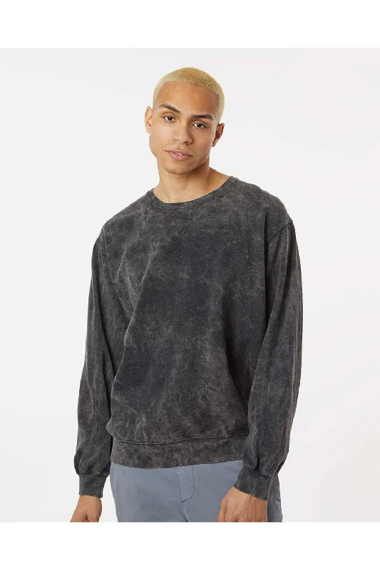 Dyenomite Mens Premium Fleece Mineral Wash Crewneck Sweatshirt - Black Mineral Wash