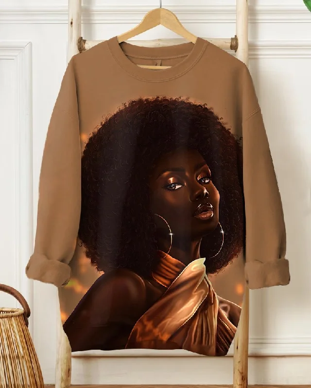 Afro Hair with Gold Earrings Long Sleeve Sweatshirt