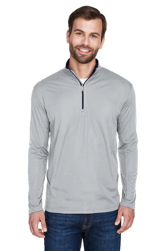 UltraClub Mens Cool & Dry Moisture Wicking 1/4 Zip Sweatshirt w/ Pocket - Grey