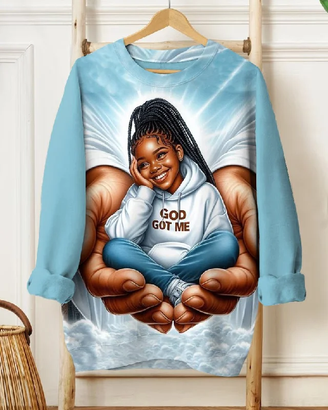 God Got Me Print Long Sleeve Sweatshirt