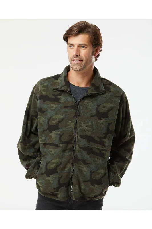 Burnside Mens Polar Fleece Full Zip Sweatshirt w/ Pockets - Green Camo - Closeout