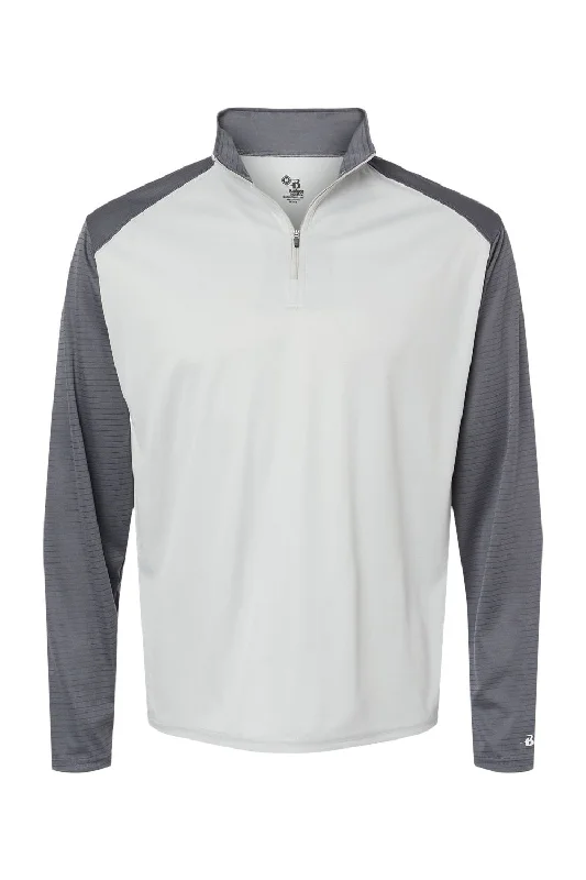 Badger Mens Breakout Moisture Wicking 1/4 Zip Sweatshirt - Silver Grey/Graphite Grey - Closeout