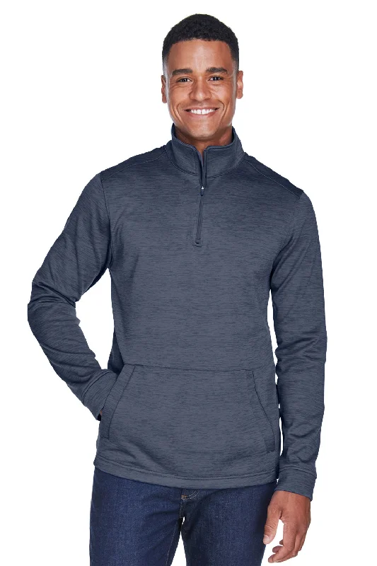 Devon & Jones Mens Newbury Fleece 1/4 Zip Sweatshirt w/ Pouch Pocket - Heather Navy Blue