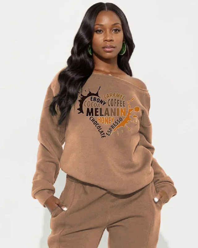 Melanin Long-Sleeved Off-Shoulder Sweatshirt