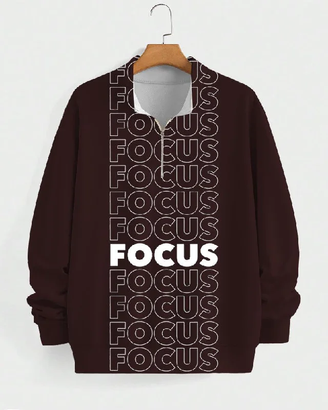 Focus High Collar Zipper Long Sleeve Casual Sweatshirt