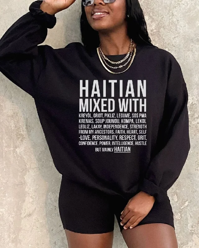 Haitian Mixed With Letter Print Cotton Long Sleeve Sweatshirt