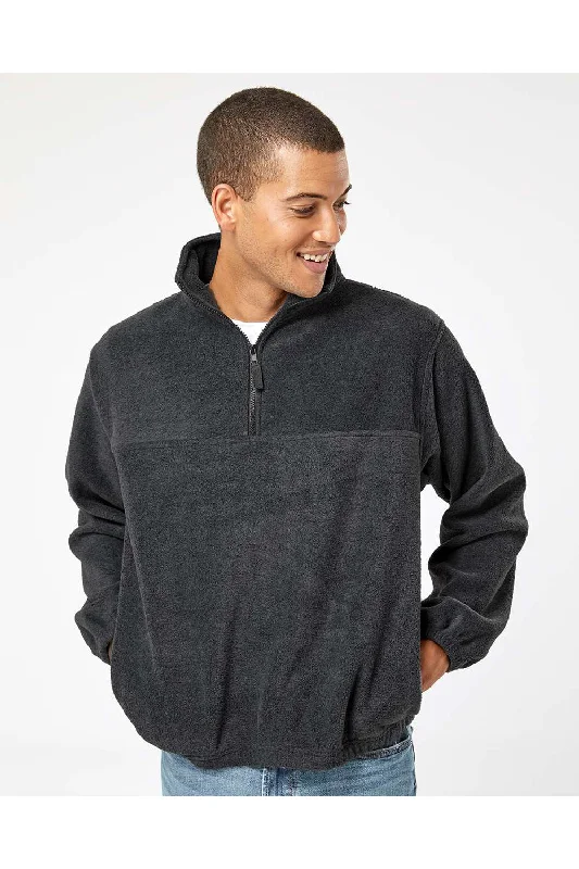 Burnside Mens Polar Fleece 1/4 Zip Sweatshirt w/ Pockets - Heather Charcoal Grey