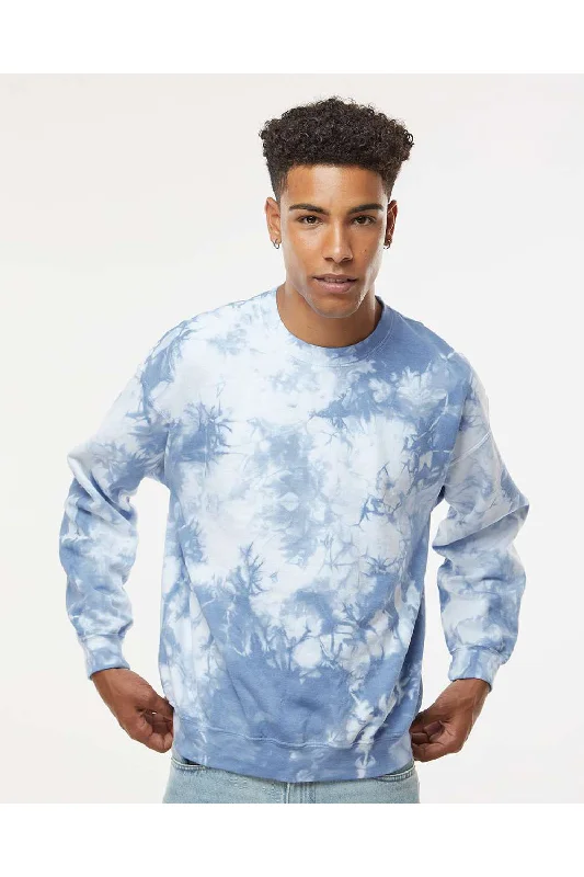 Dyenomite Mens Tie Dyed Crewneck Sweatshirt - Cloudy Sky Crystal