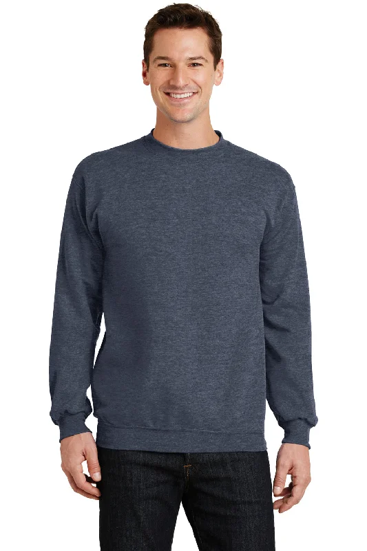 Port & Company Mens Core Pill Resistant Fleece Crewneck Sweatshirt - Heather Navy Blue