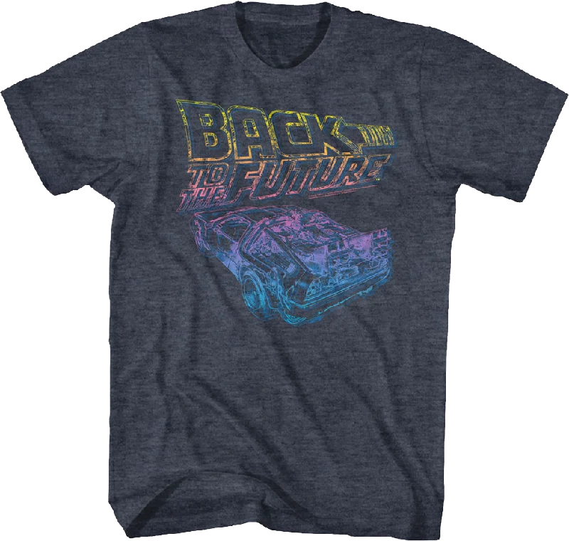 Distressed Neon Logo And DeLorean Back To The Future T-Shirt