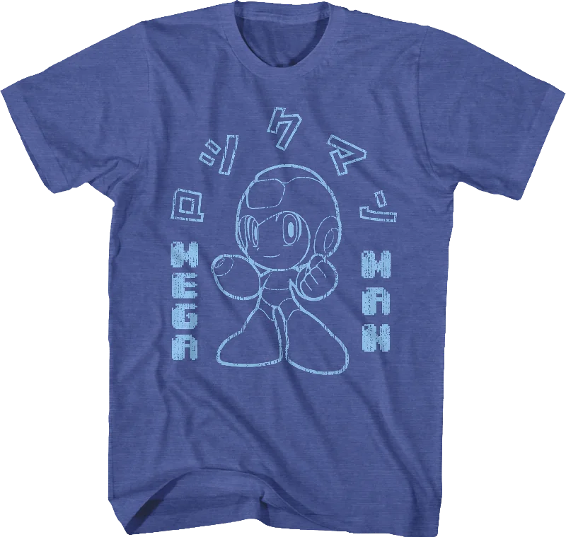 Outlined Japanese Text Mega Man T-Shirt