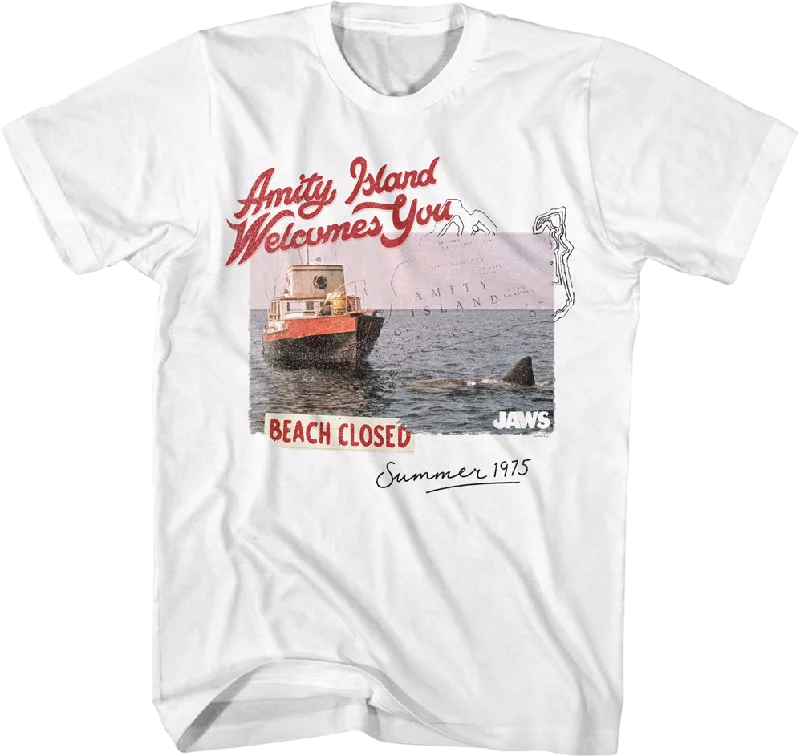 Amity Island Beach Closed Postcard Jaws T-Shirt