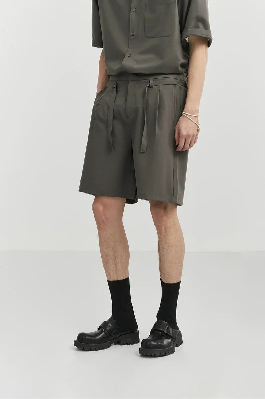 Pleated Drawstring-Belted Shorts