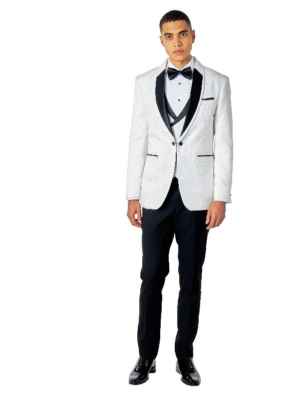 BRUCE - WHITE TUXEDO SUIT JACKET FLORAL PAISLEY BLAZER