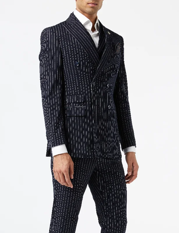 ALFRED - NAVY DOUBLE BREASTED WHITE PINSTRIPE JACKET AND WAISTCOAT