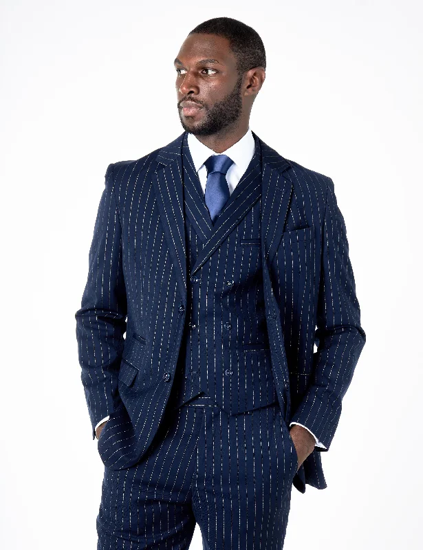 NEIL - NAVY DOUBLE BREASTED GOLD PINSTRIPE JACKET