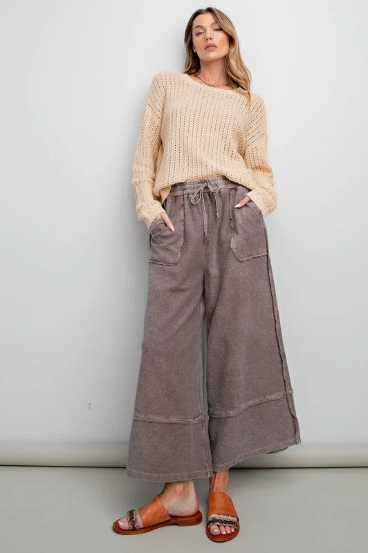 MACKENZIE MINERAL WASHED TERRY KNIT PALAZZO PANTS