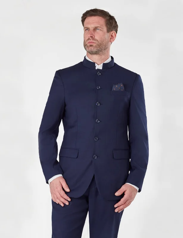 CHINESE GRANDAD COLLAR NAVY JACKET