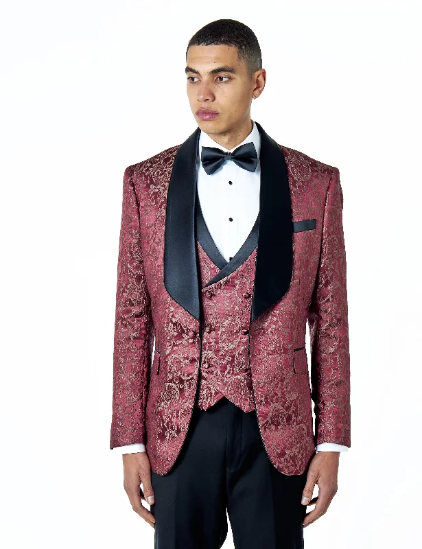 LOUIS – MAROON JACQUARD PRINT TUXEDO JACKET