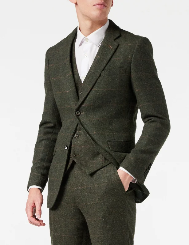 OLIVE GREEN TWEED CHECK JACKET