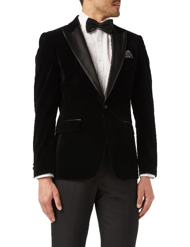 DINNER TIM - Black Soft Velvet Tuxedo Jacket