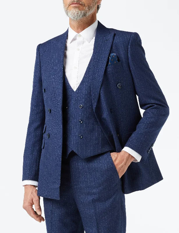 BLUE DOUBLE BREASTED PINSTRIPE JACKET & WAISTCOAT