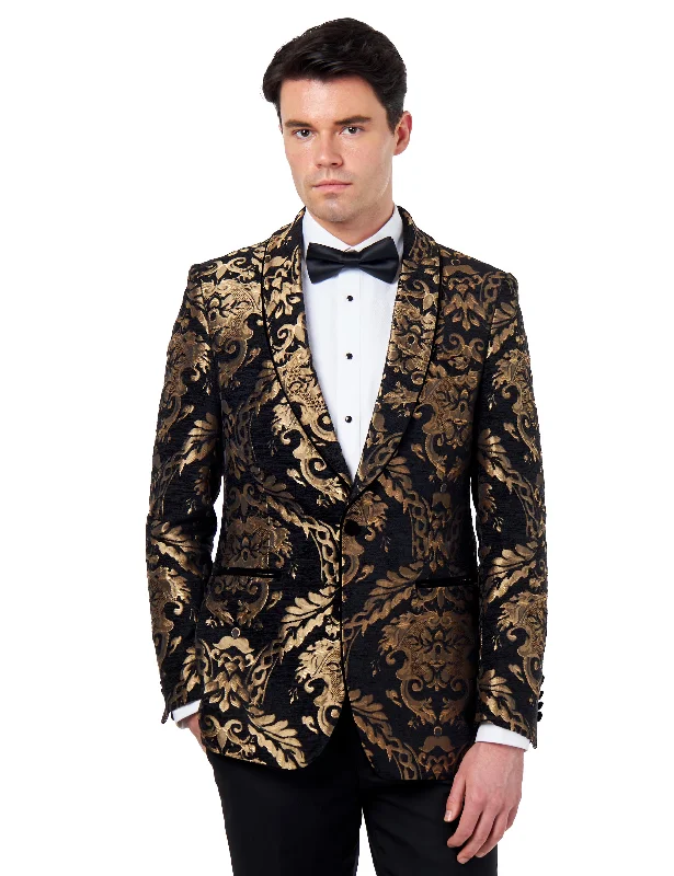 GLEN – BLACK GOLD BROCADE PAISLEY PRINT TUXEDO JACKET