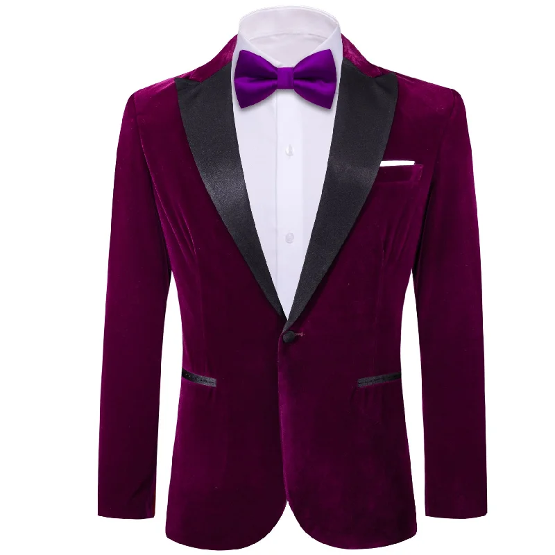 Simon Von Peak Collar Suit Plum Purple Solid Slim Men's Silk Suit-XX-0051