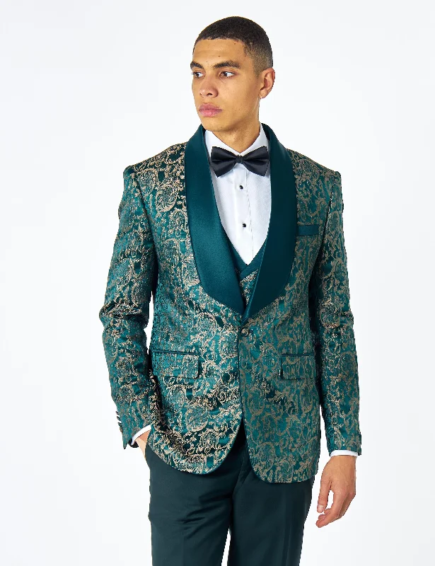 LOUIS – GREEN DINNER TUXEDO JACKET GOLD JACQUARD PRINT