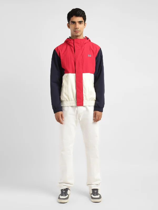 Men's Colorblock Red Hooded Tailored Jacket