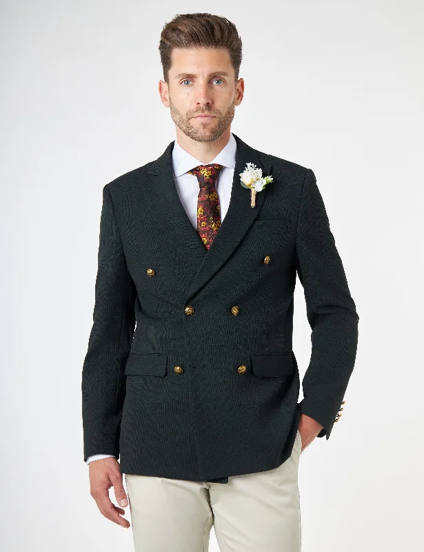 FINLEY – Olive Green Prince of Wales Check Double Breasted Jacket