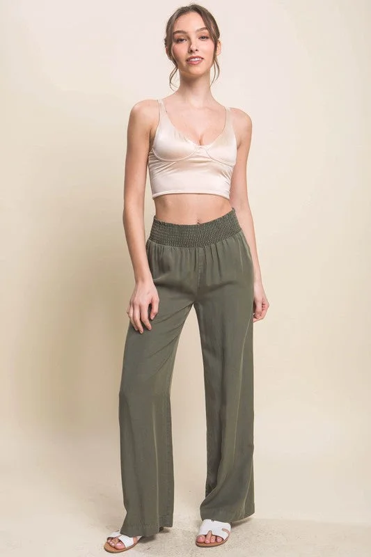 Becky High Waisted Smocked Waist Casual Pants